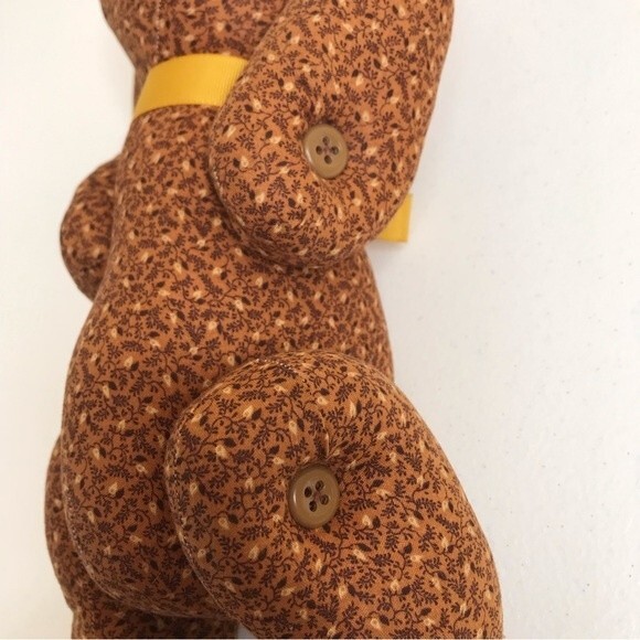 Vintage Handmade Brown Calico Fabric Button Jointed Teddy Bear Button Eyes 15" - Picture 4 of 9
